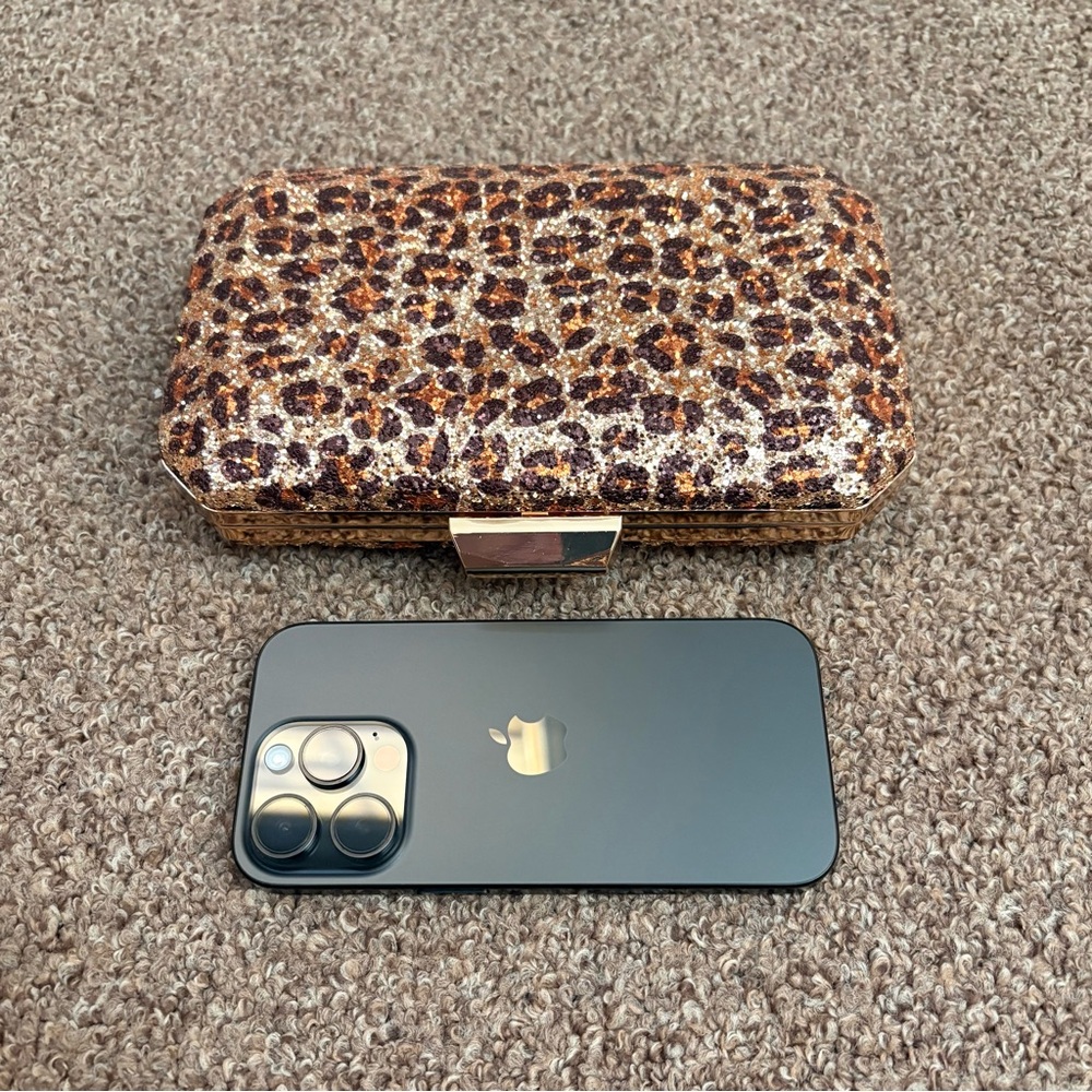 Women’s Leopard Cheetah Print Clutch Shoulder Bag Purse Gold Brown Sparkles